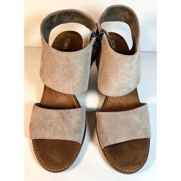 Shoes - TOMS Suede Majorca Cutout Block Heels Womens Casual Sandals Shoes Taupe Size 6M